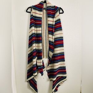 Sam Edelman Aztec Open Front Waterfall Sleeveless Striped Vest Cardigan | Medium